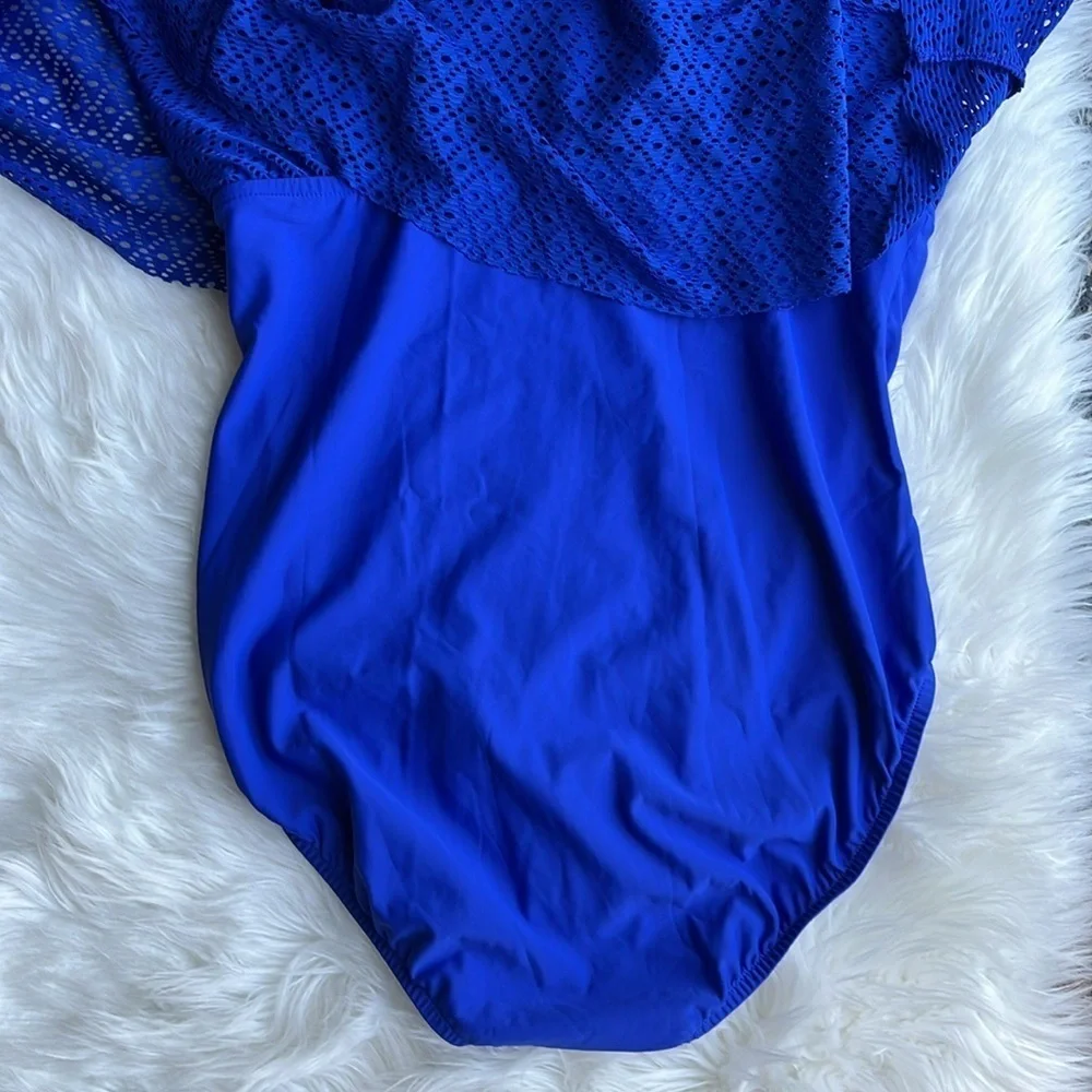 🆕 Swim Solutions COBALT BLUE Knot-Front Tummy-Control Swim Dress 16W Swimsuit - Picture 8 of 11